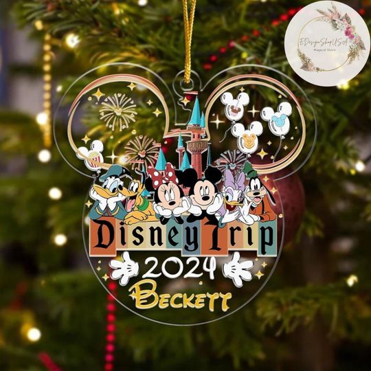 Personalized Mickey and Friends Disney Trip Christmas Ornament, Disney Castle Family Vacation 2024, First Disney Trip 2024, Magic Kingdom