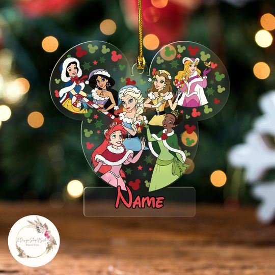 Personalized Princess Christmas Ornament, Disney Christmas Ornaments, Princess Ornament, Snow White Cinde Belle Aurora Tiana Ornament