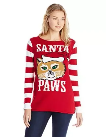Ugly Christmas Sweater Juniors' Santa Paws Holiday Tunic Sweater