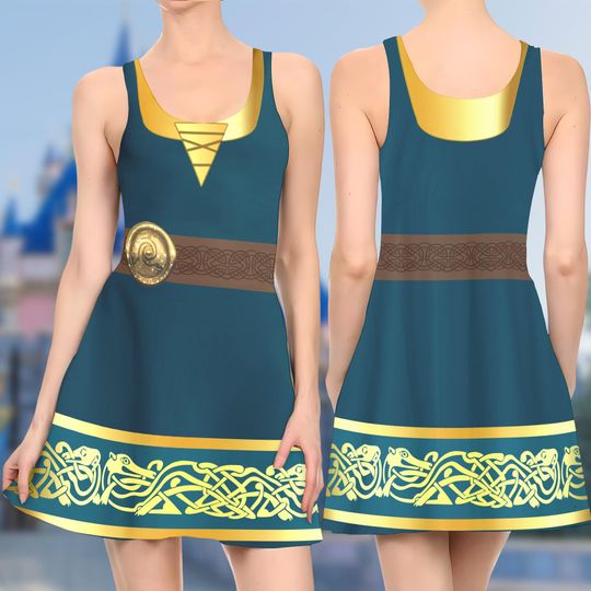 Scottish Princess 3D Cosplay Costume Skater Dress, Merida Princess Dress, Brave Movie Mom Daughter Dress, Merida Brave Movie Gift