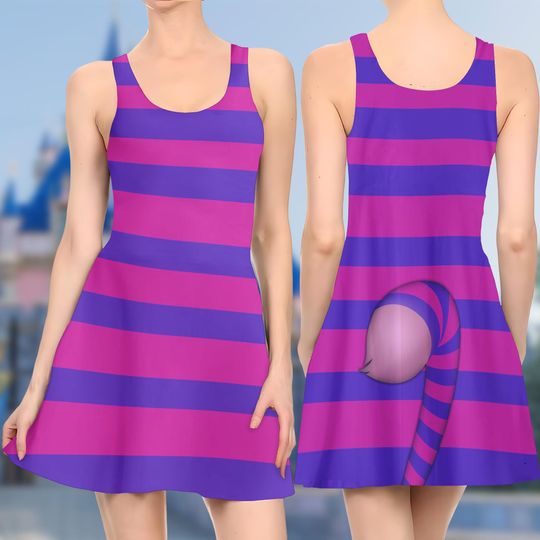Cheshire Cat 3D Cosplay Costume Skater Dress, Alice In Wonderland Dress, Alice In Wonderland Mom Daughter Dress, Cheshire Dress Gift