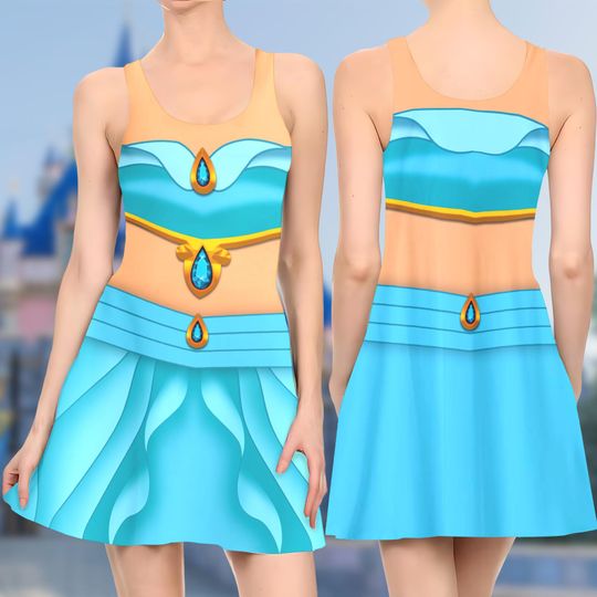 Jasmine Princess 3D Costume Cosplay Skater Dress , Aladdin Movie Dress, Jasmine Aladdin Mom Daughter Dress, Jasmine Princess Dress