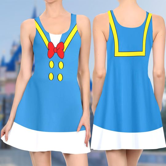 Donald Duck 3D Costume Cosplay Skater Dress , Mickey Mouse Movie Dress, Donald Duck Mom Daughter Dress, Donald Duck Dress Gift