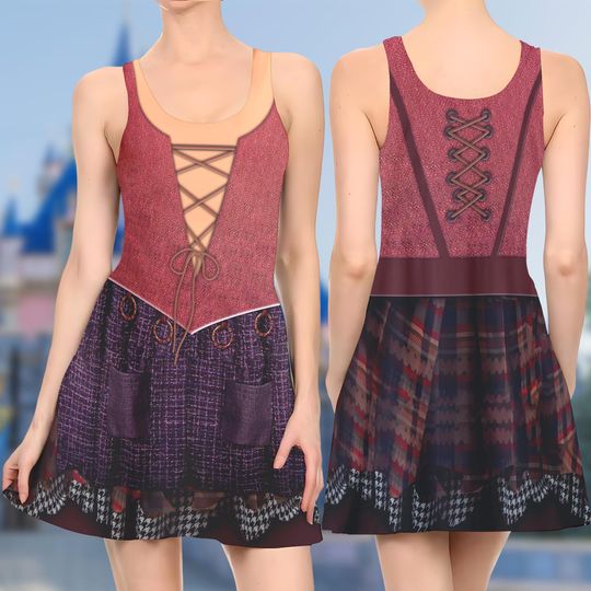 Mary Sanderson 3D Costume Cosplay Skater Dress , Hocus Pocus Dress, Mary Sanderson Mom Daughter Dress, Hocus Pocus Halloween Dress