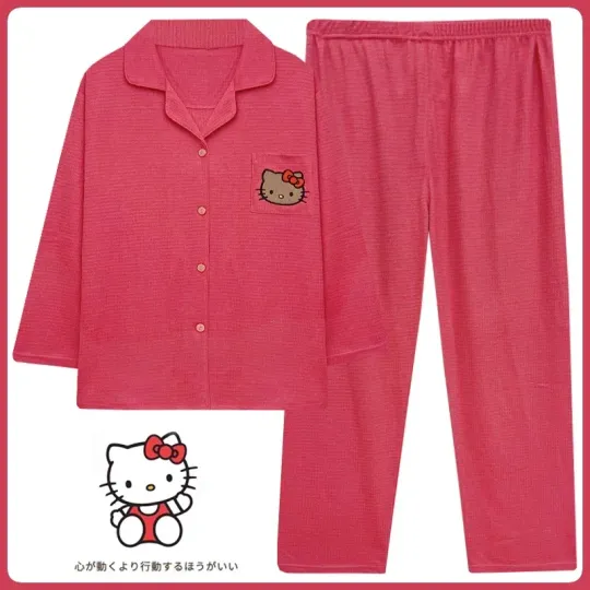 Sanrio Hello Kitty autumn new cotton long-sleeved trousers two-piece set women's pajamas silk pajamas women's loungewear set