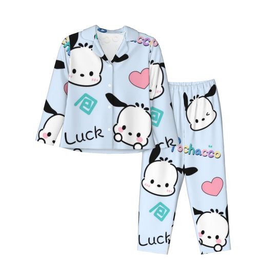 Sanrio Pochacco Women's Pajamas Set Button Down Pajama 2 Piece Suit Pyjama Femme Nightwear Loungewear