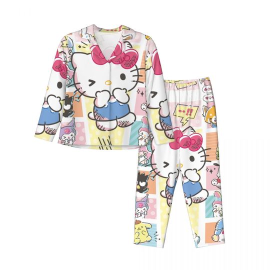 Sanrio Hello Kitty Melody Kuromi Women's Pajamas Set 2 Piece Set For Women Casual Long sleeve Suit