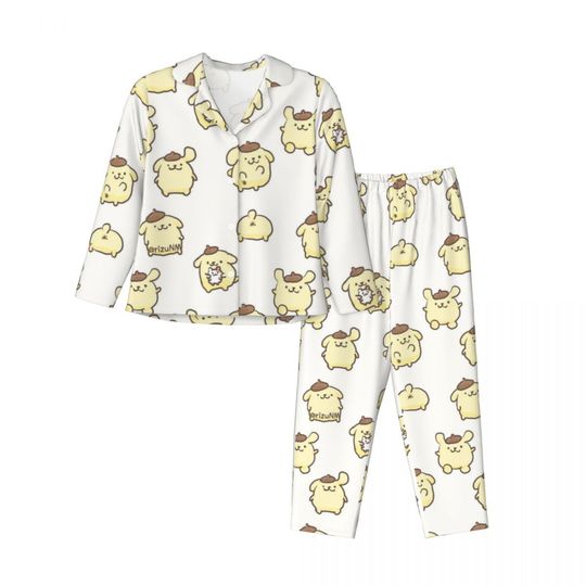 Sanrio Pompompurin Women's Pajamas Set 2 Piece Set For Women Casual Long sleeve Suit