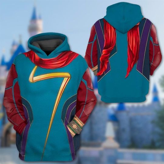Kamala Khan 3D Adult T-shirt Hoodie, Superhero Movie Cosplay Costume Hoodie, Kamala Khan Halloween Costume Shirt, Superhero Hoodie