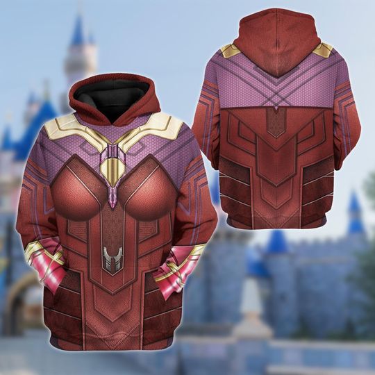 Scarlet Witch All Over Print Hoodie, Superhero Halloween Costume Outfit, Wanda Maximoff Cosplay Costume Hoodie, Halloween Costume Hoodie