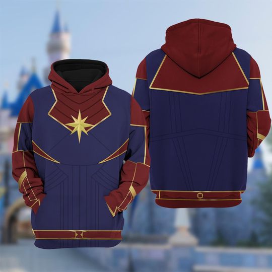 Captain Marvel Cosplay Costume 3D Hoodie, Captain Marvel Halloween Costume Hoodie, 3D Halloween Cosplay Costume, All Over Print Hoodie