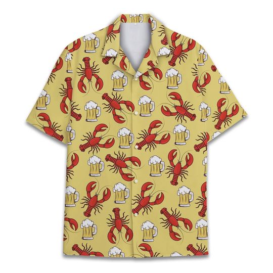 Lobster Beer Hawaiian Shirt Men Women, Crawfish Hawaiian Shirt Summer Holiday Shirt Short Sleeve Button Down, Mens Casual Shirt