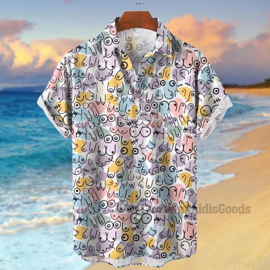 3D Printed Colorful Boobs Pastel Hawaiian Shirt, Funny Adult Humor Beach Shirt, 3D Aloha Hawaiian Shirt, Hawaiian Shirt for Men and Women