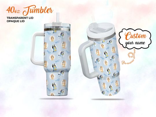 BlueyDad Pattern Tumbler 40 Oz, Personalized BlueyDad Tumbler Handle