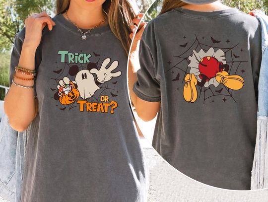 Disney Halloween 2 Sided Comfort Colors Shirt,Mickey Halloween Shirt,,Halloween Matching Shirt,Spooky Season,Mickey Halloween Couple Shirt