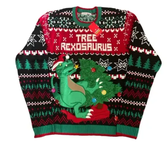 Tree Rexosaurus Dinosaur Tree Ornaments Ugly Christmas Sweater Men's Size XL