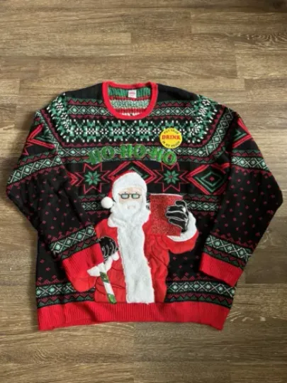 Holiday Time Santa Ho Ho Ho Ugly Christmas Sweater Red Solo Cup Men's 2XL NWT