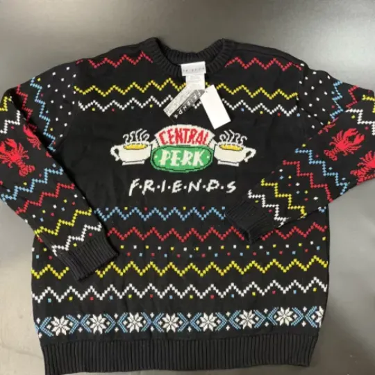 Friends Central Perk Ugly Christmas Party Sweater Men XL Ross & Rachel Lobster