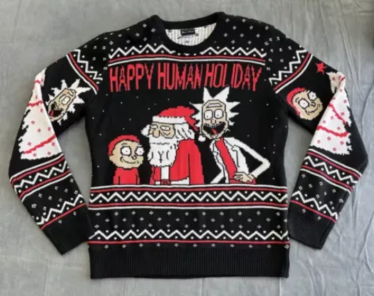 Rick And Rickandmorty Happy Human Holiday Ugly Christmas Sweater Size Large Adult Swim