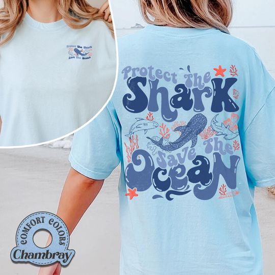 Shark Week Shirt, Respect The Locals, Save The Shark Shirt, Protect Our Oceans Words on Back, Summer Beach Shirt,Shark Lover Gift