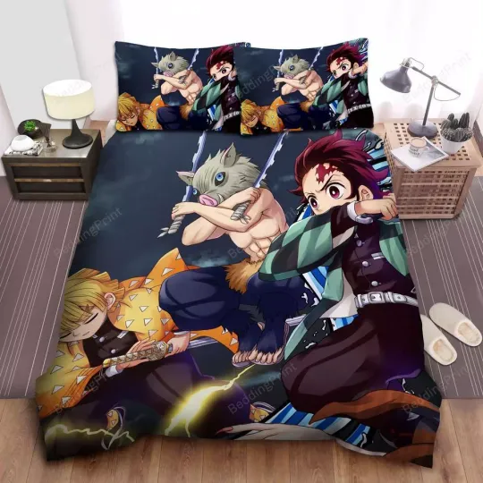 demon Tanjuro neko Hashibira And zenittsu Anime Quilt Duvet Cover Set