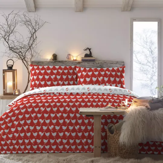 Fusion Christmas Geo Robin Reversible Duvet Cover Bedding Set Red