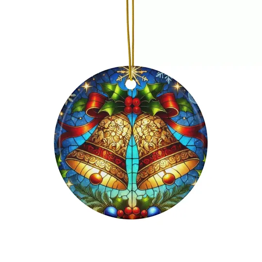Christmas Bells Stained Glass Style Ceramic Ornaments