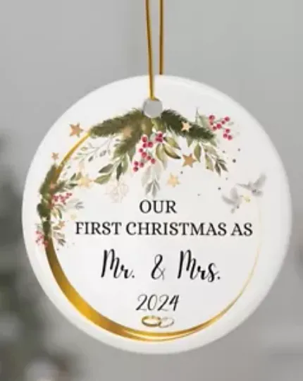 OUR FIRST CHRISTMAS AS Mr and Mrs CERAMIC Ornament, FIRST CHRISTMAS MARRIED 2024