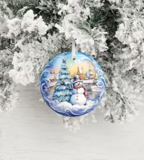 Christmas Bauble Snowman Ceramic Christmas Ornament, Christmas Tree Decoration