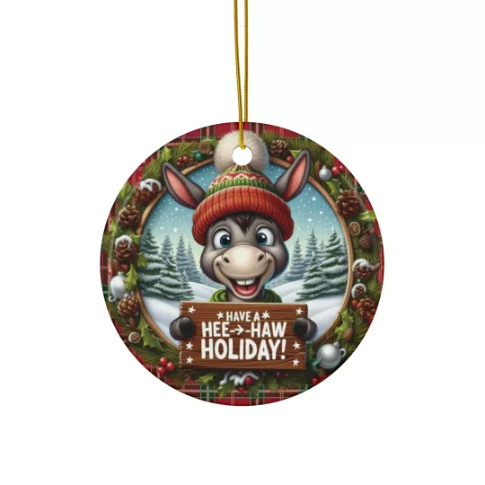 Christmas Ceramic Ornament, Funny Holiday Decoration, Donkey Festive Home Decor