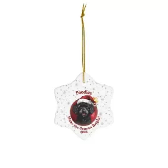 2023 Black Poodle Dog Pup Santa Ceramic Snowflake Christmas Ornament