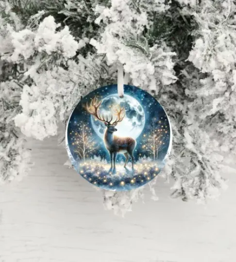 Full Moon Christmas Deer Ceramic Christmas Ornament Christmas Tree Decoration