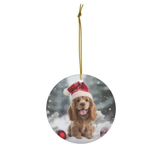 English Cocker Spaniel Christmas Tree Circle Ceramic Ornament