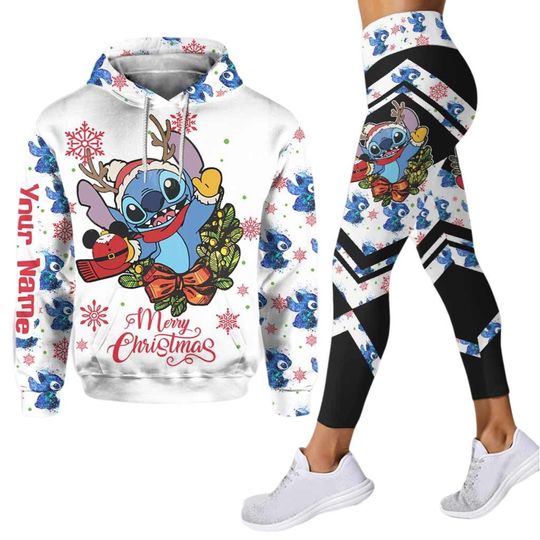 Christmas Stitch Hoodie And Leggings, Custom Stitch Shirt, Disney Movie Cartoon Hoodie, Lilo Stitch Xmas Hoodie, Ohana Means Family