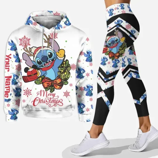 Disney Christmas Stitch 3D Hoodie Women's Hoodie Set Stitch Yoga Pants Sweatpants Women's Yoga Hoodie Leggings Fashion Tracksuit