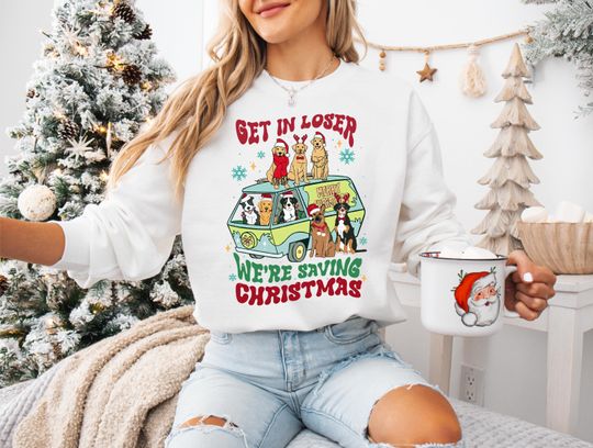 Dogs Christmas Shirt, Get In Loser We're Saving Christmas shirt, Dog Lover Shirt, Dog Lover Christmas Tee, Merry Christmas Shirt