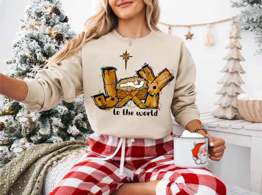 Joy To The World Christmas Sweatshirt, Christmas Baby Jesus Shirt, Christmas Theme Sweater, Christian Christmas Party Tee