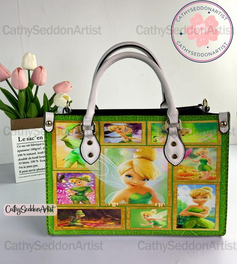 Tinker Bell Leather Handbag, Tinker Bell Christmas Woman Handbag, Shoulder Bag, Crossbody Bag, Top Handle Bag, Vintage Handbag