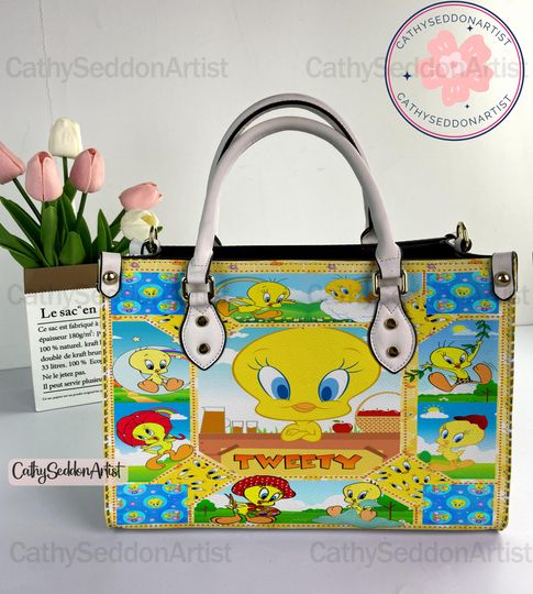 Tweety Bird Leather Handbag, Tweety Bird Christmas  Woman Handbag, Shoulder Bag, Crossbody Bag, Top Handle Bag, Vintage Handbag