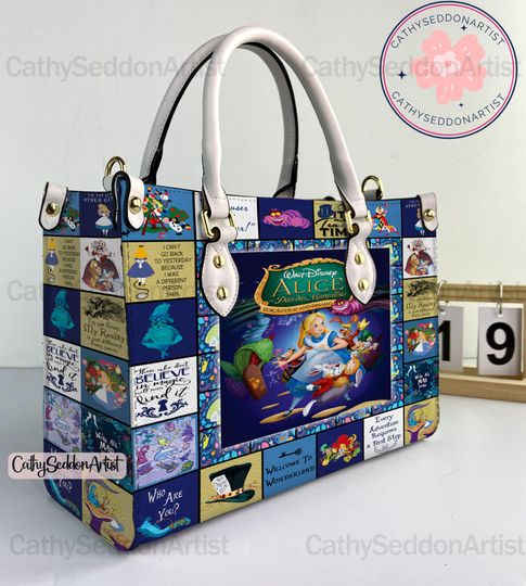 Alice In Wonderland Leather Handbag, Alice In Wonderland Xmas Woman Handbag, Shoulder Bag, Crossbody Bag,Vintage Top Handle Bag