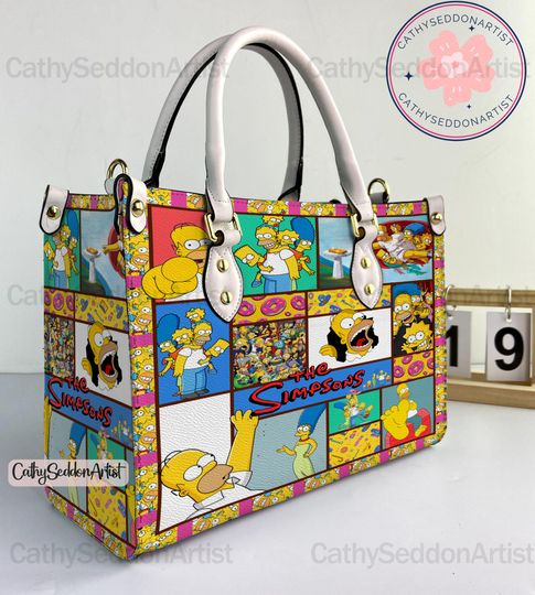 The Simpsons Leather Handbag, The Simpsons Family Woman Handbag, Shoulder Bag, Crossbody Bag, Top Handle Bag, Vintage Handbag