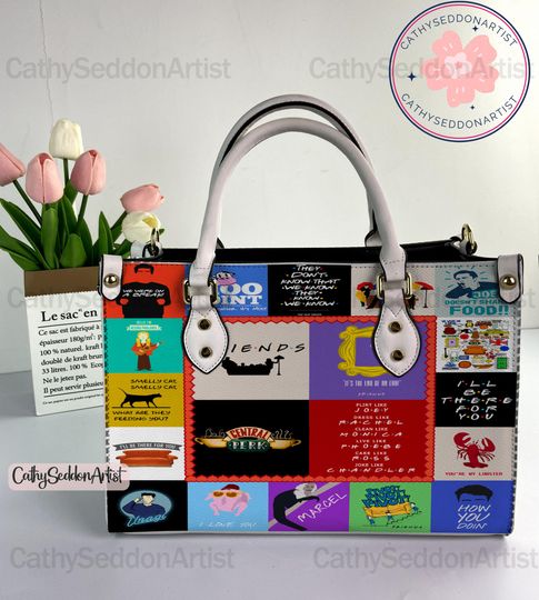 Friends Leather Handbag, Friends Show Christmas Woman Handbag, Shoulder Bag, Crossbody Bag, Top Handle Bag, Vintage Handbag