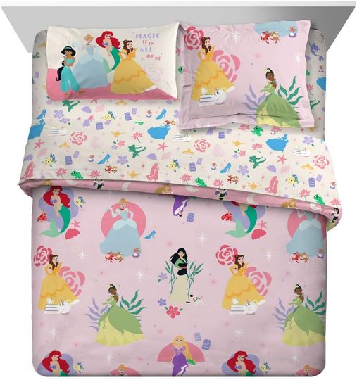 Franco Disney Princess Kids Bedding Super Soft Comforter and Sheet Set with Sham, 7 Piece Queen Size,