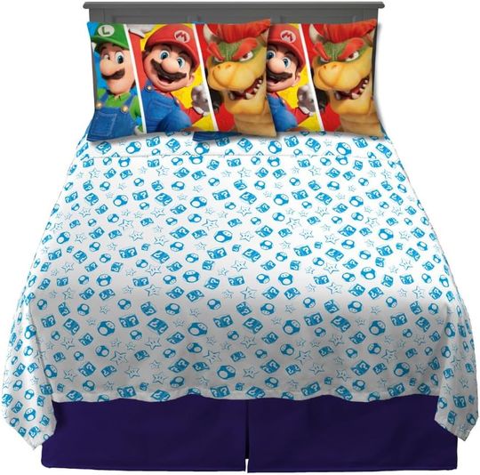 Franco The Super Mario Bros. Movie Kids Bedding Super Soft Microfiber Sheet Set, Full,