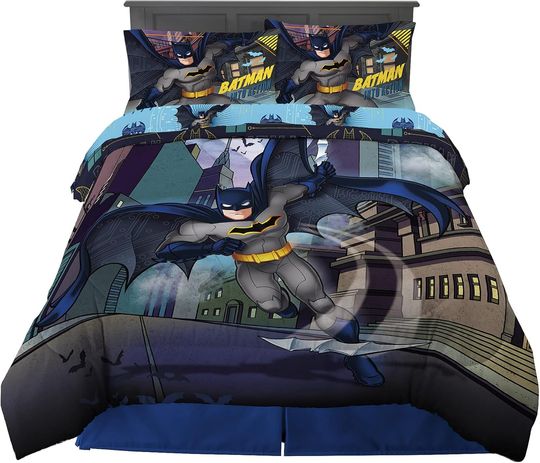 Franco Kids Bedding Super Soft Comforter and Sheet Set, 5 Piece Full Size, Batman