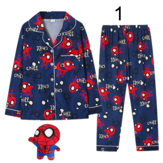 Boys Pajamas Sets Spring Autumn Children Cartoon Spiderman Turn-down Collar Long Sleeve Nightwear