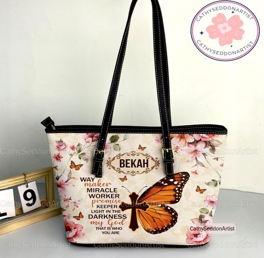 Butterfly Flower Leather Tote Bag, Butterfly Flower Leather Bag, Shoulder Bag, Vintage Tote Bag