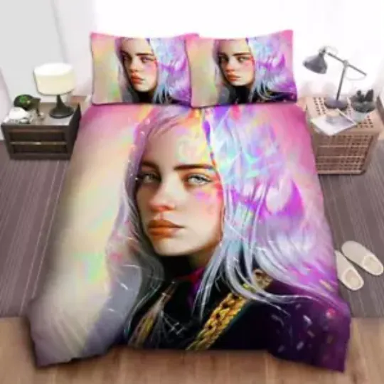 Billie Eilish In Colorful Digital Art Bedding Set | Music Lover Bedding | Music Tour Merch | Gift For Fan