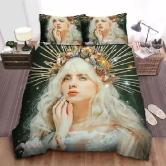 Billie Eilish You Should See Me In A Crown Illustration Bedding Set | Music Lover Bedding | Music Tour Merch | Gift For Fan