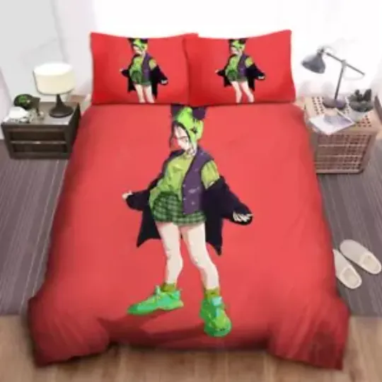 Billie Eilish In Cartoon Art Style Bedding Set | Music Lover Bedding | Music Tour Merch | Gift For Fan